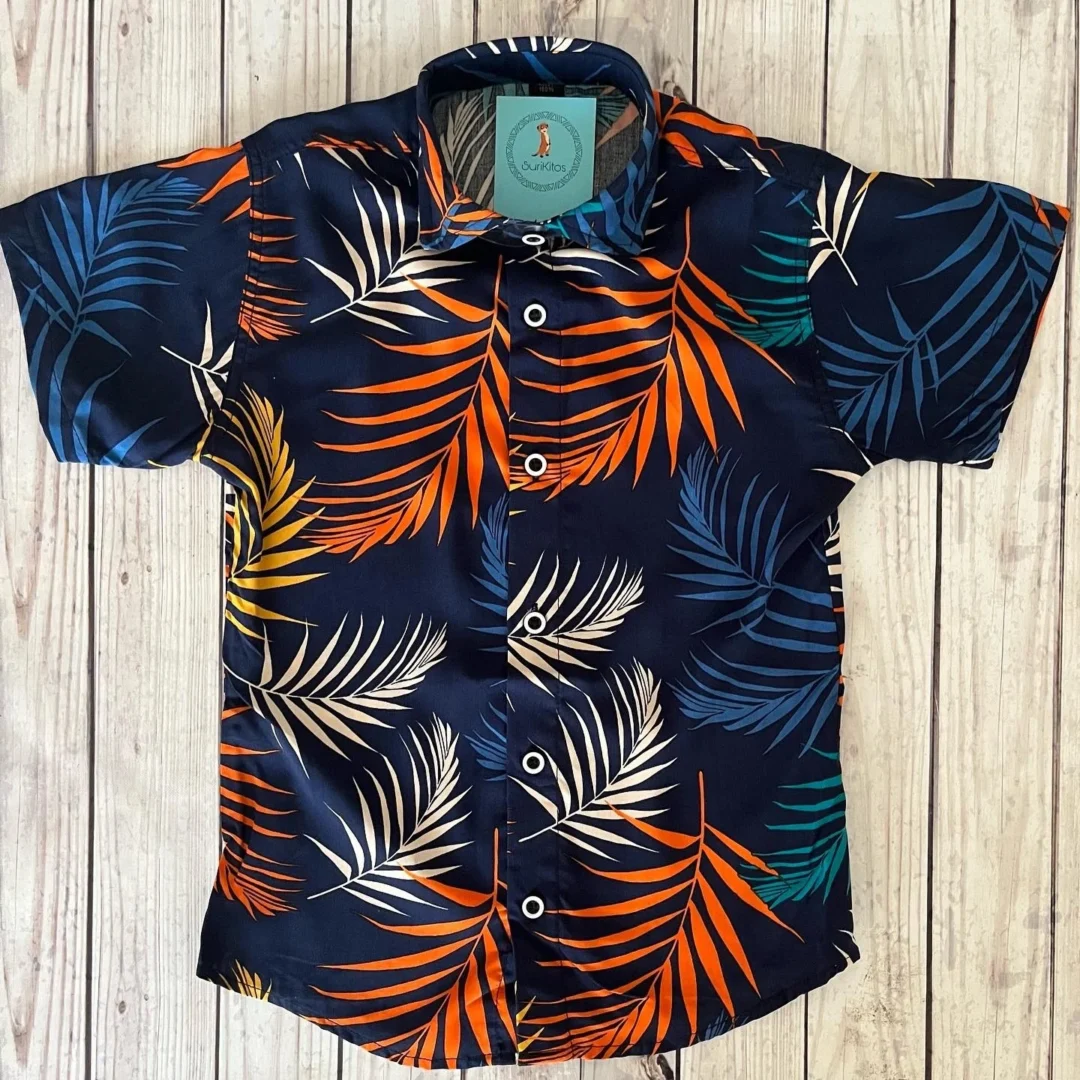 CAMISA HAWAIANA PALMERAS AZUL