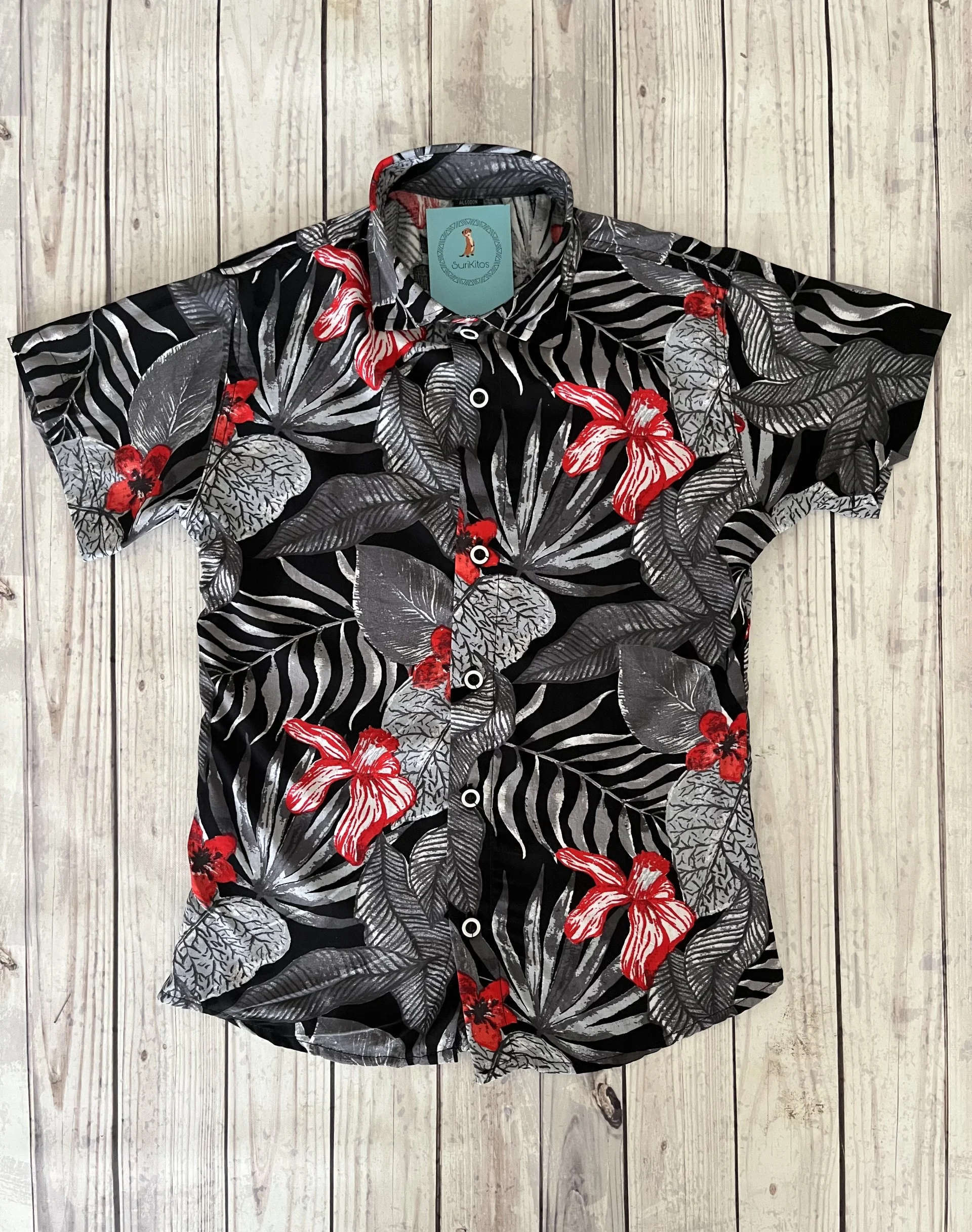 CAMISA HAWAIANA PALMERAS GRIS