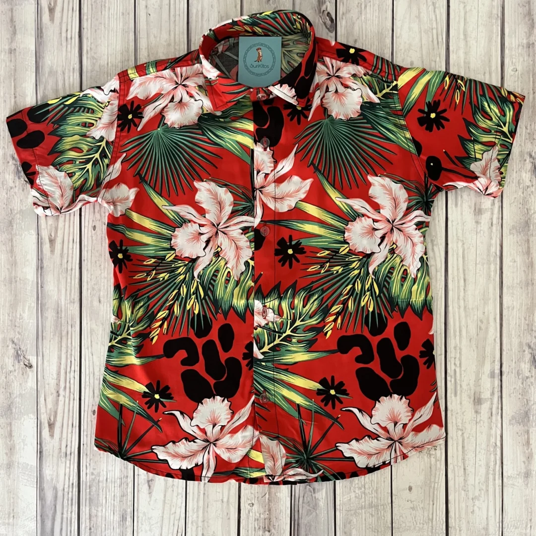 CAMISA HAWAIANA PALMERA ROJA