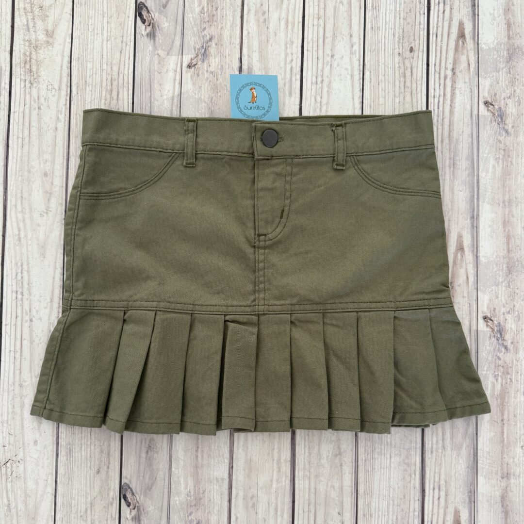 POLLERA GABARDINA VERDE VOLADOS