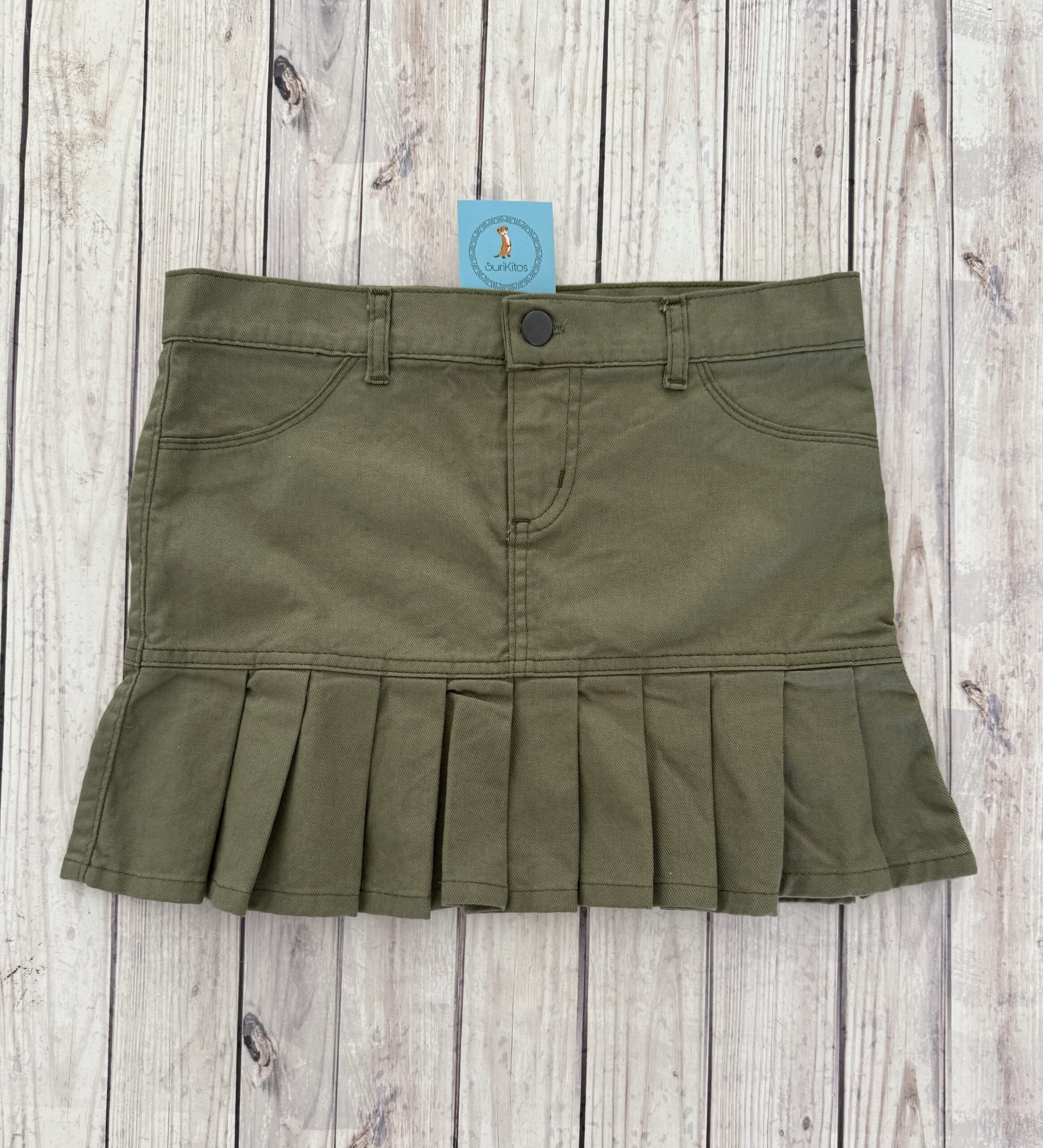 POLLERA GABARDINA VERDE VOLADOS