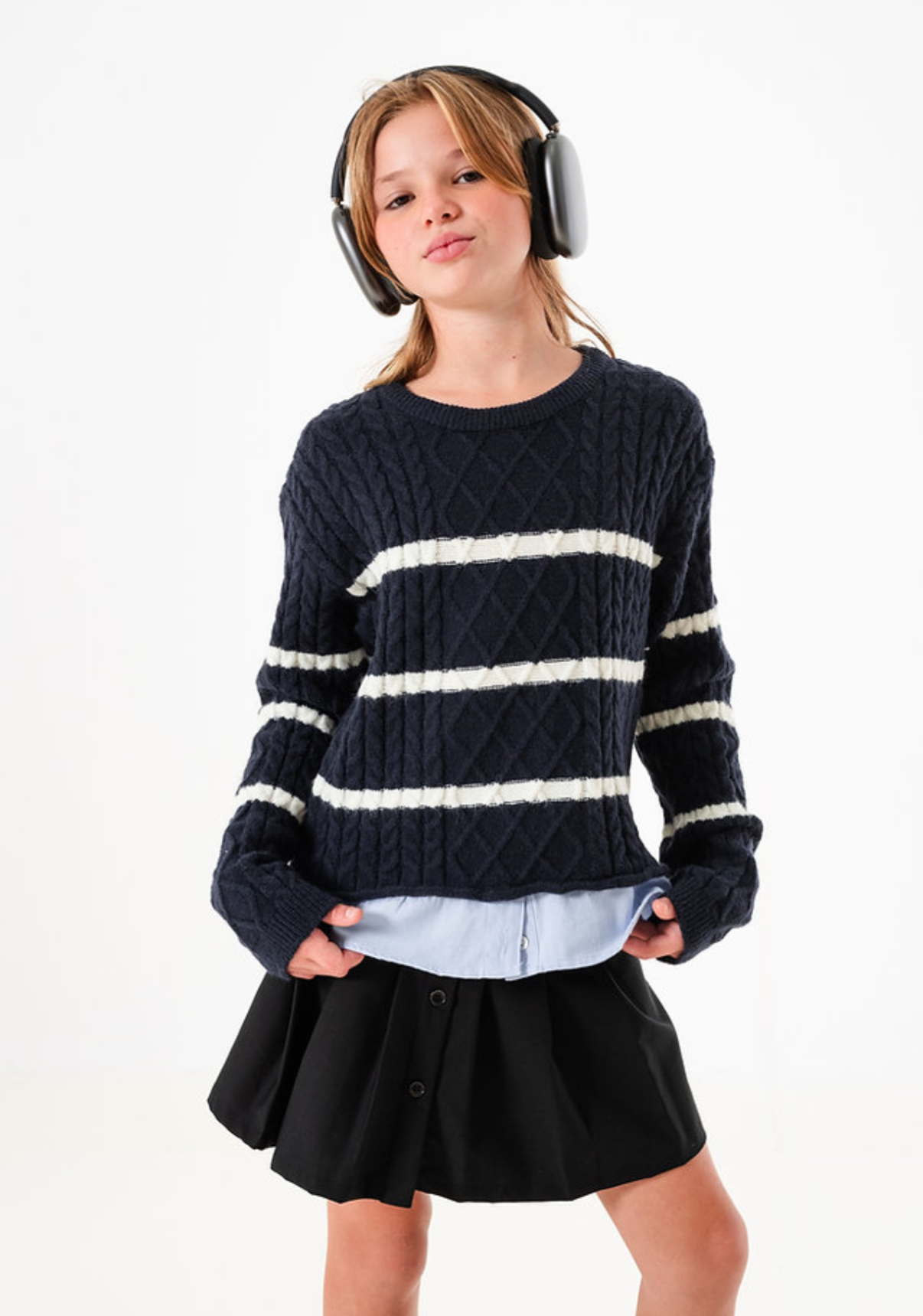 SWEATER NOVA AZUL c/ CAMISA SUPERPUESTA. LÍNEA IMPORTADA
