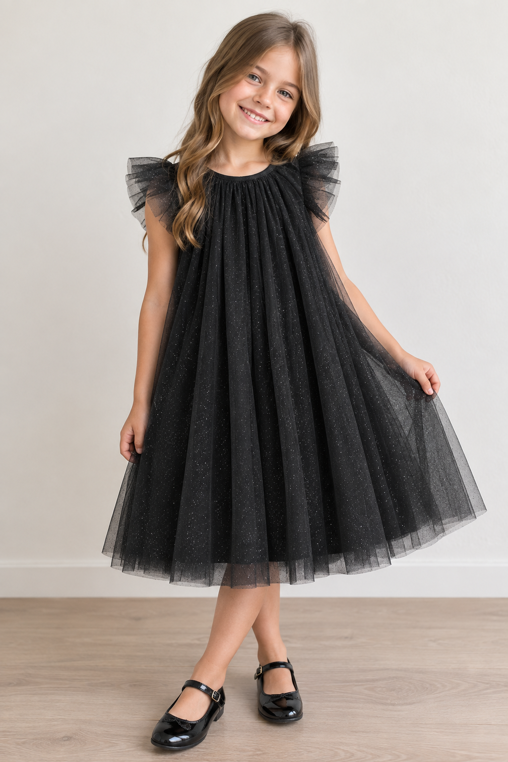 VESTIDO TUL BRILLO NEGRO . LÍNEA IMPORTADA - Imagen 2
