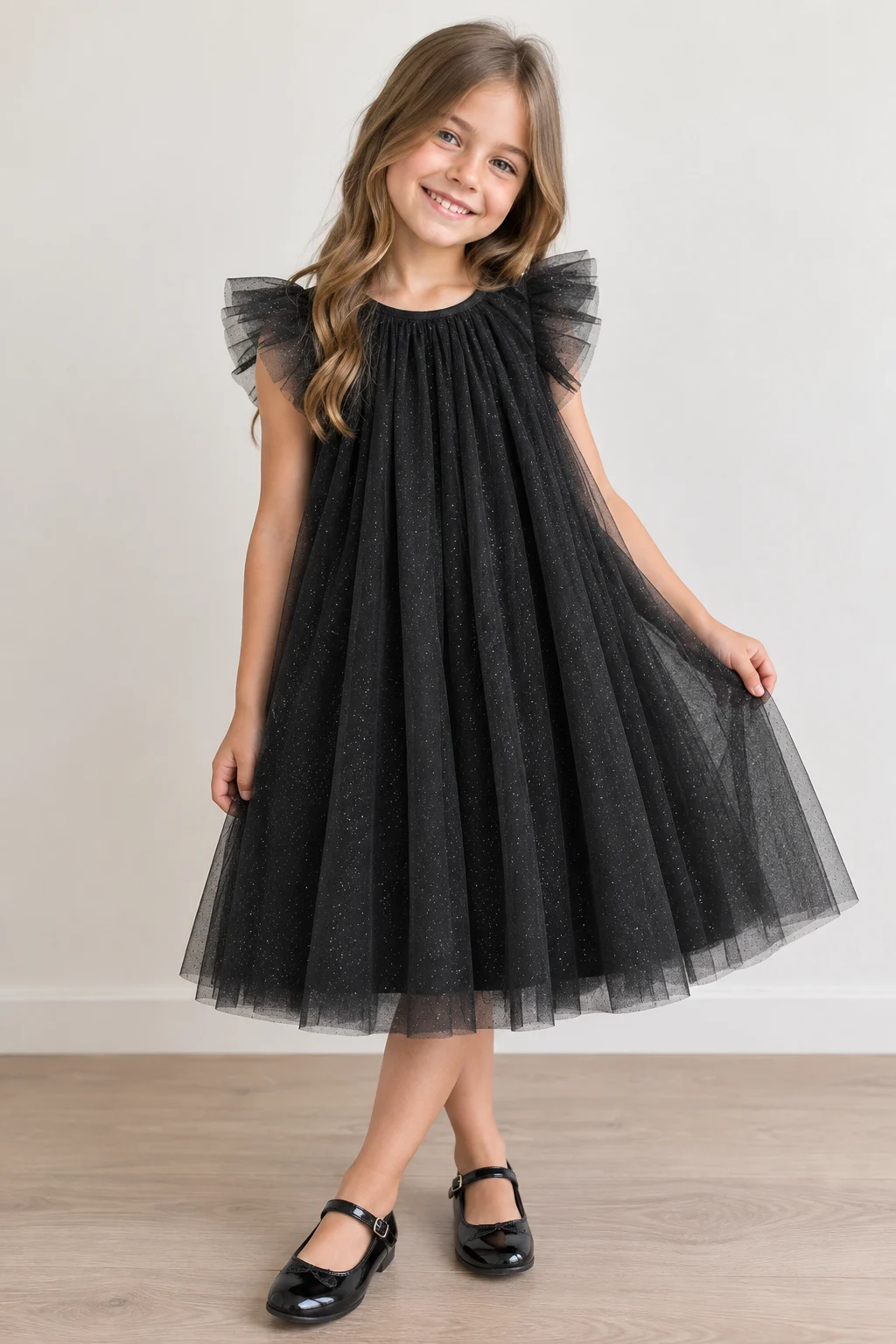 VESTIDO TUL BRILLO NEGRO . LÍNEA IMPORTADA - Imagen 2