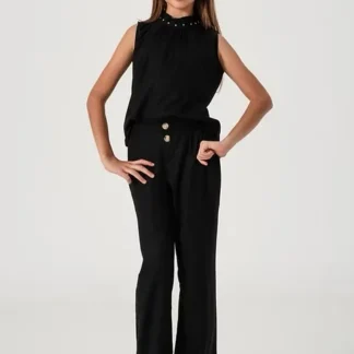 CONJUNTO DE LINO NEGRO (  strass en el cuello). LINEA IMPORTADA