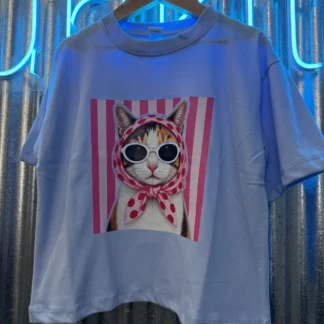 REMERA GATO CELESTE