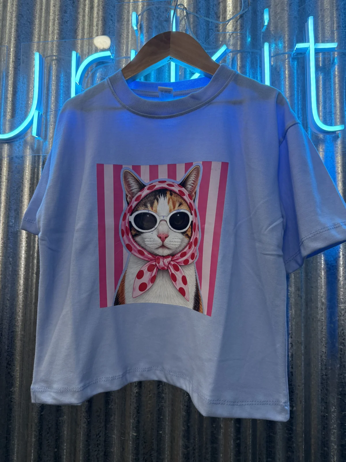 REMERA GATO CELESTE
